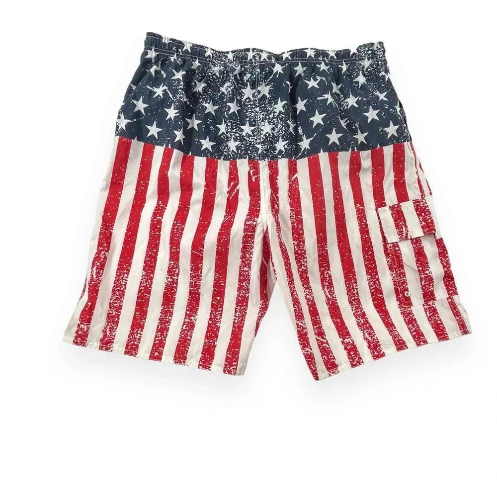American Flag Swim Trunks Men's Red White and Blue Bathing Suite XXL 10591